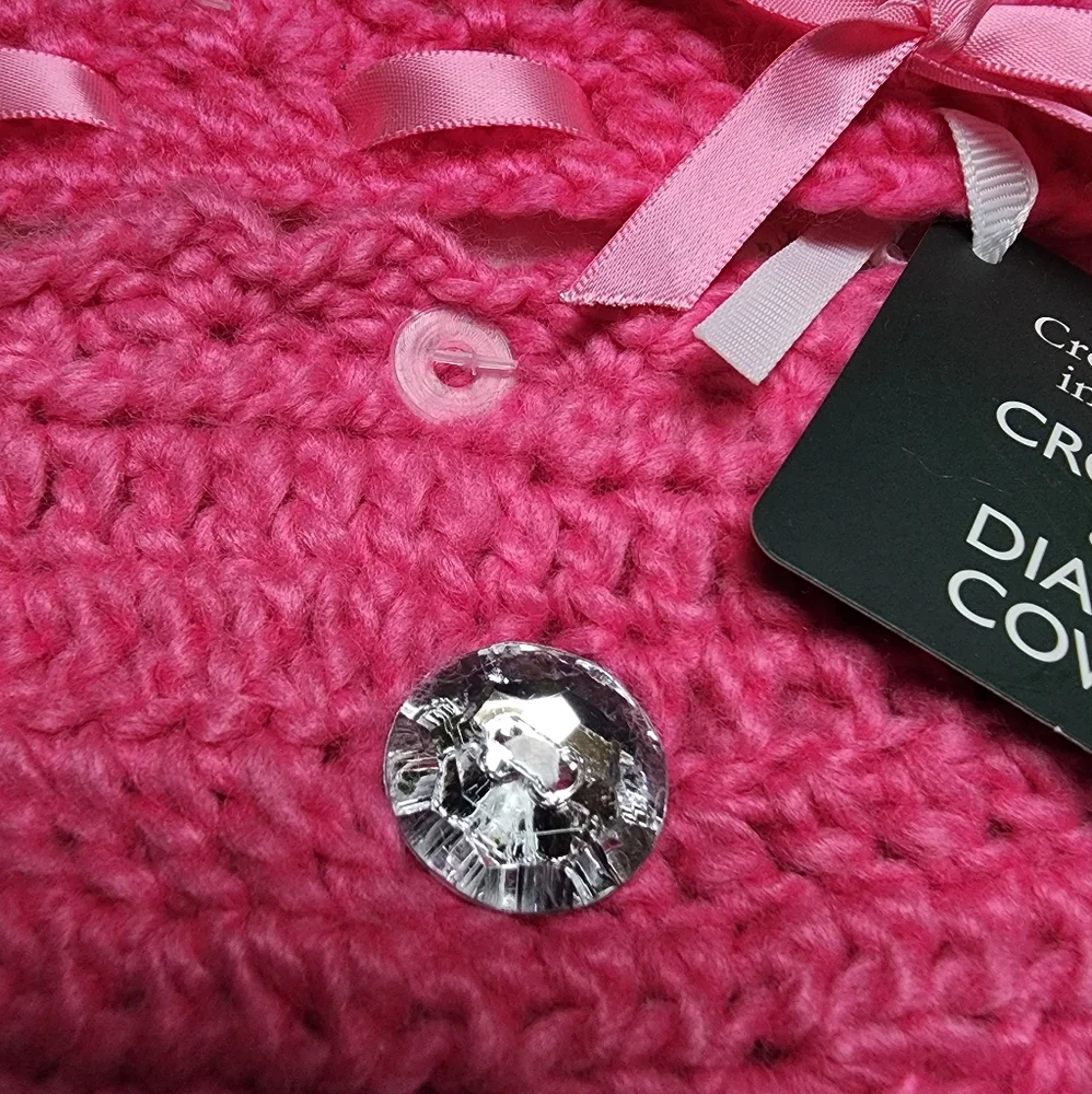 2 Piece Crochet Set Pink Crown and Diaper Cover by Laura Ashley 0- 6 mon…